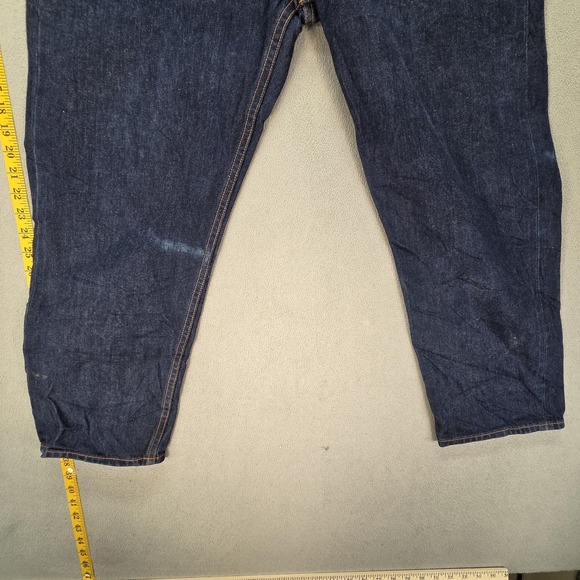 Selvedge Jeans Mens Dark Wash Blue Relaxed Tapered Altered Hem Fits 30x25 - Picture 16 of 16